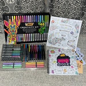 BIC Creativity Kit, Assorted Markers, Pens, Highlighters, 48ct w/ art books